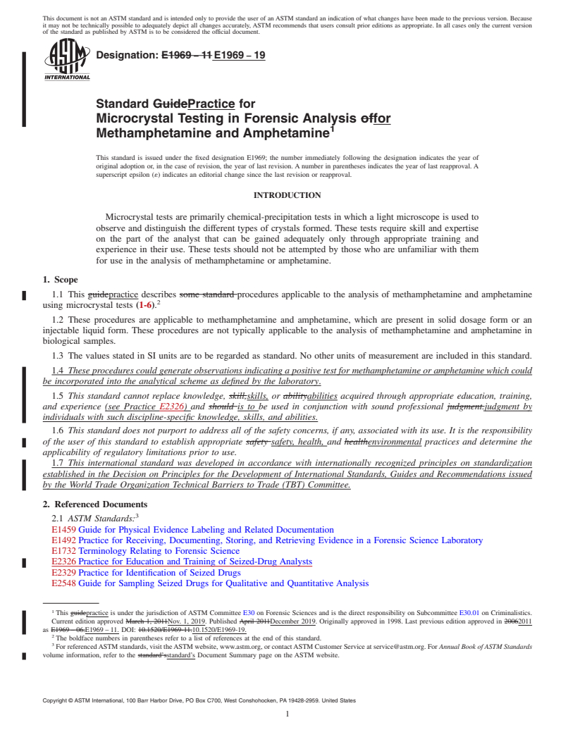 REDLINE ASTM E1969-19 - Standard Practice for  Microcrystal Testing in Forensic Analysis for Methamphetamine  and Amphetamine