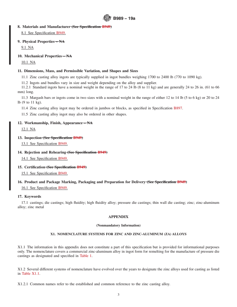 REDLINE ASTM B989-19a - Standard Specification for High Fluidity (HF) Zinc-Aluminum Alloy in Ingot Form for Thin  Wall Die Castings