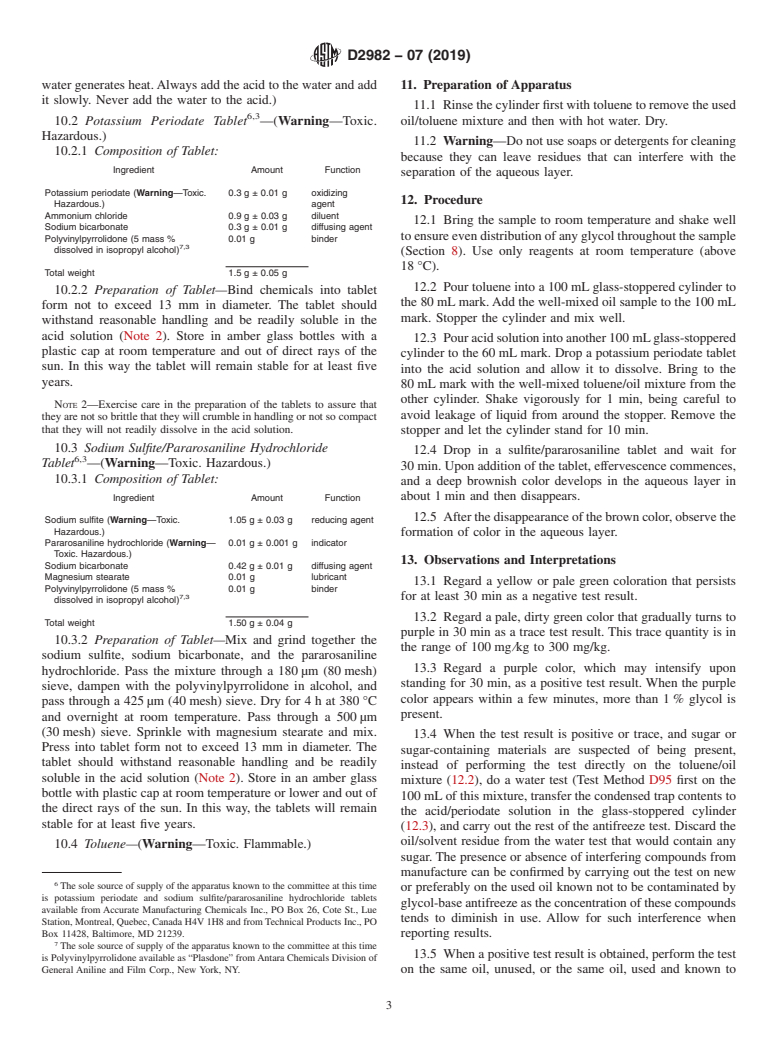 ASTM D2982-07(2019) - Standard Test Methods for  Detecting Glycol-Base Antifreeze in Used Lubricating Oils