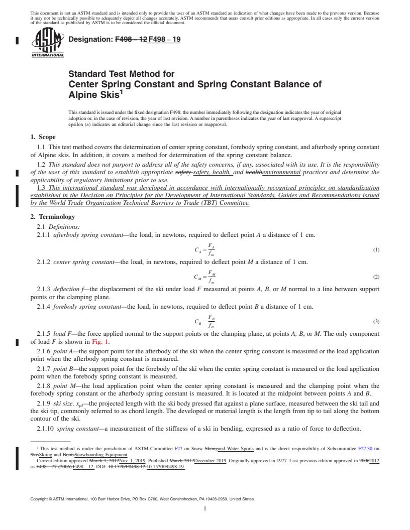 REDLINE ASTM F498-19 - Standard Test Method for  Center Spring Constant and Spring Constant Balance of Alpine  Skis