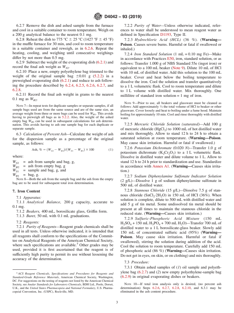 ASTM D4042-93(2019) - Standard Test Method for  Sampling and Testing for Ash and Total Iron in Steel Mill Dispersions   of Rolling Oils