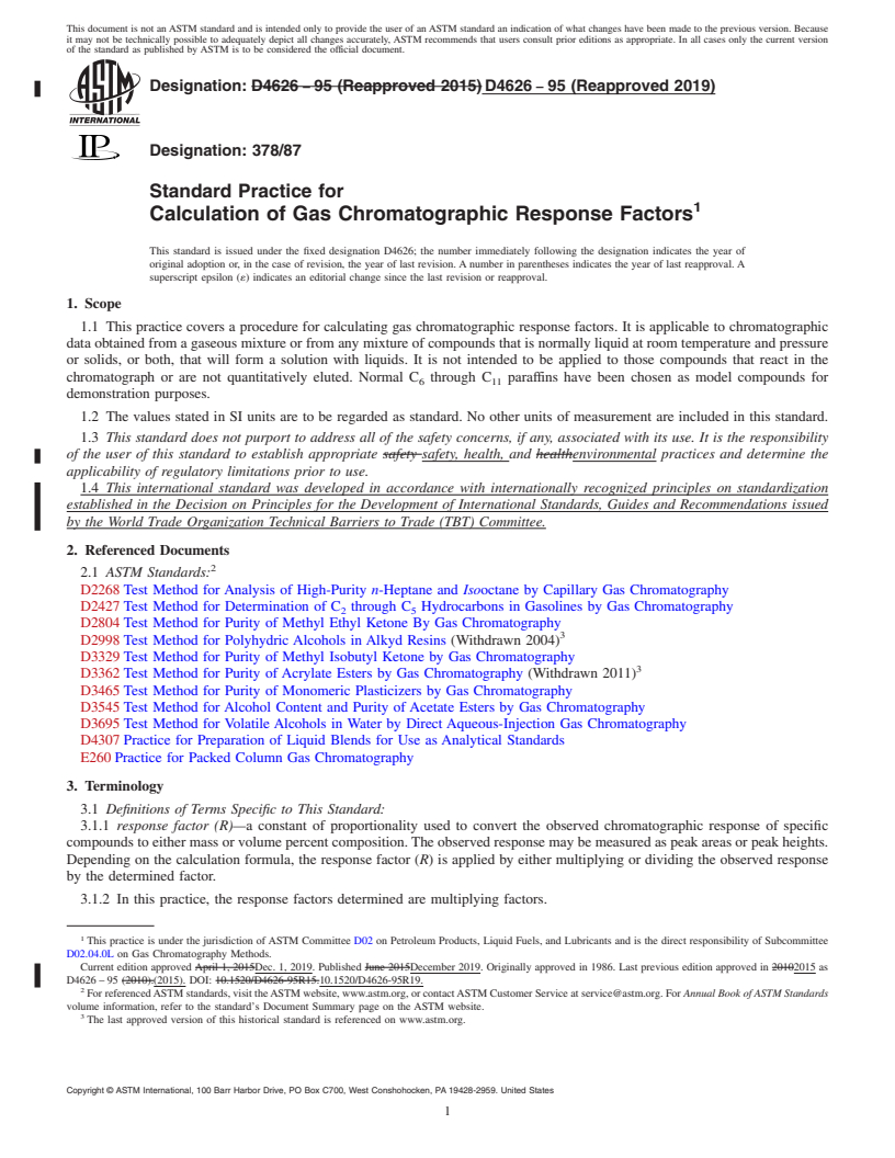 REDLINE ASTM D4626-95(2019) - Standard Practice for  Calculation of Gas Chromatographic Response Factors