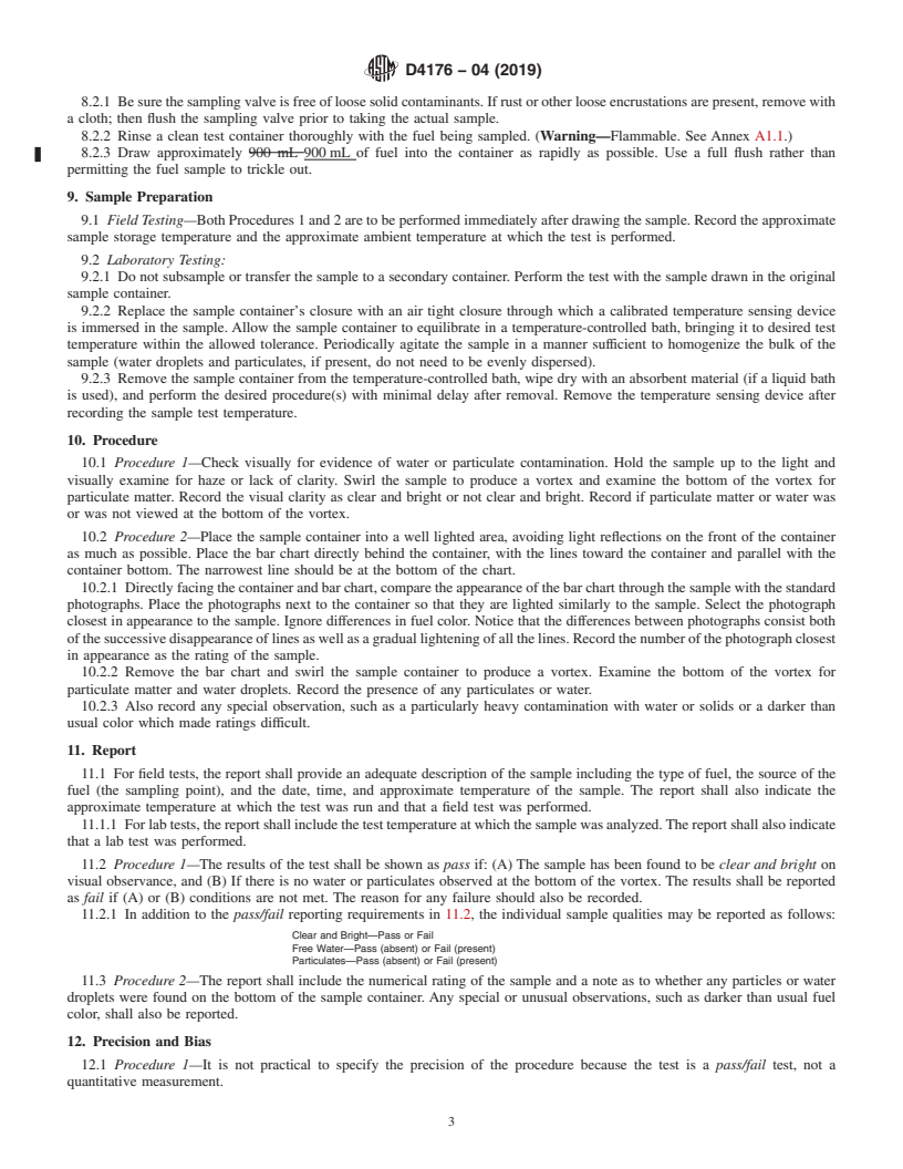 REDLINE ASTM D4176-04(2019) - Standard Test Method for  Free Water and Particulate Contamination in Distillate Fuels   (Visual Inspection Procedures)