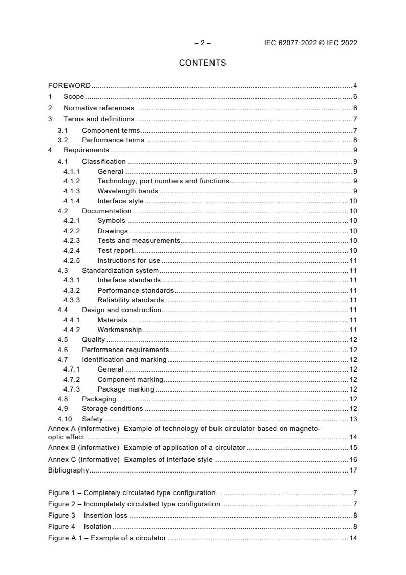 IEC 62077:2022 IEC 62077:2022 - Fibre optic interconnecting devices and passive components - Fibre optic circulators - Generic specification - Page 4 preview
