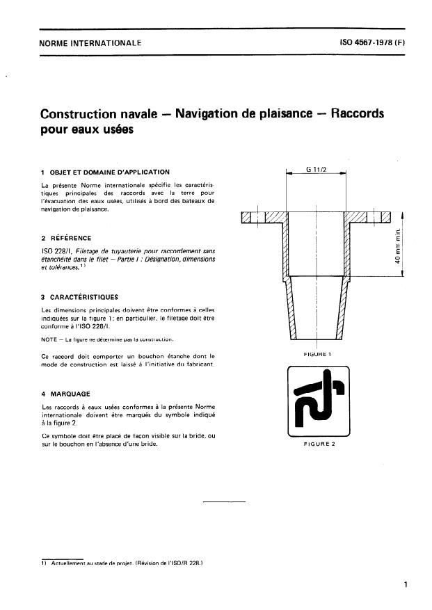 ISO 4567:1978 - Construction navale -- Navigation de plaisance -- Raccords pour eaux usées