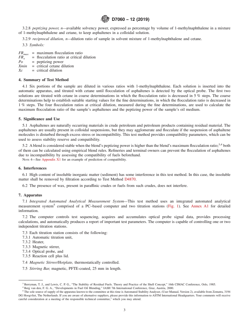 REDLINE ASTM D7060-12(2019) - Standard Test Method for Determination of the Maximum Flocculation Ratio and Peptizing  Power in Residual and Heavy Fuel Oils (Optical Detection Method)