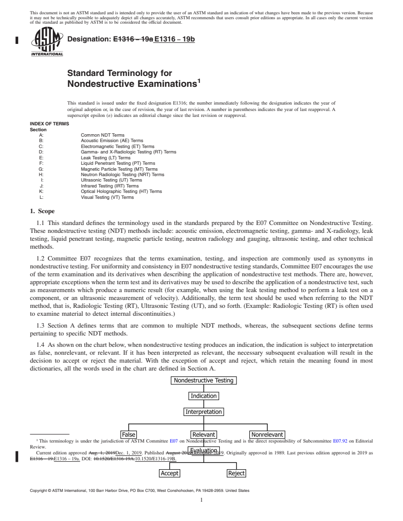 REDLINE ASTM E1316-19b - Standard Terminology for  Nondestructive Examinations