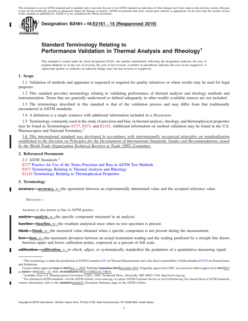 REDLINE ASTM E2161-15(2019) - Standard Terminology Relating to  Performance Validation in Thermal Analysis and Rheology