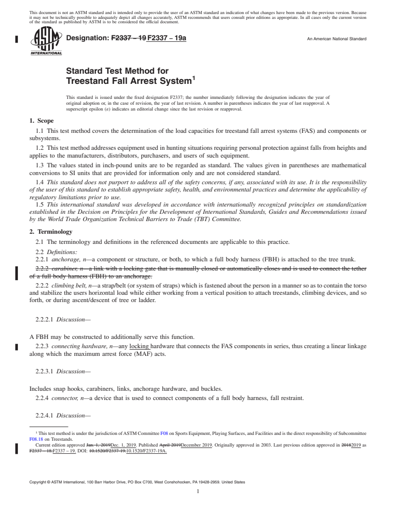 REDLINE ASTM F2337-19a - Standard Test Method for  Treestand Fall Arrest System
