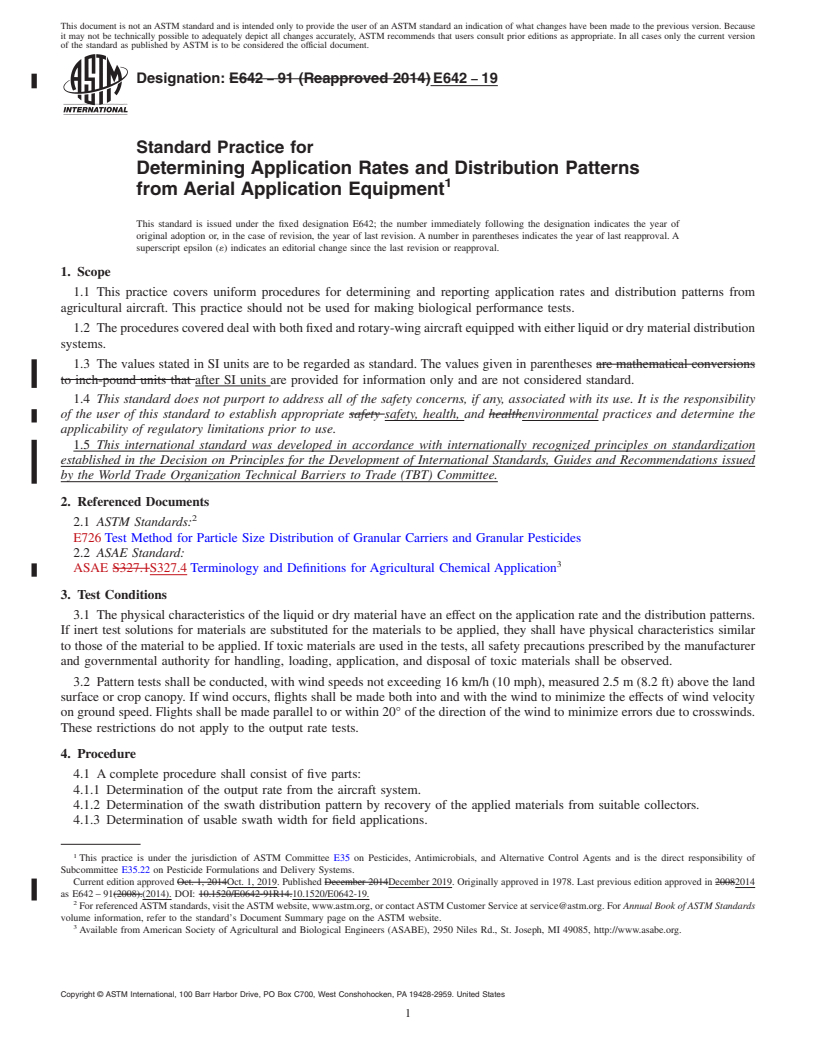 REDLINE ASTM E642-19 - Standard Practice for  Determining Application Rates and Distribution Patterns from  Aerial Application Equipment