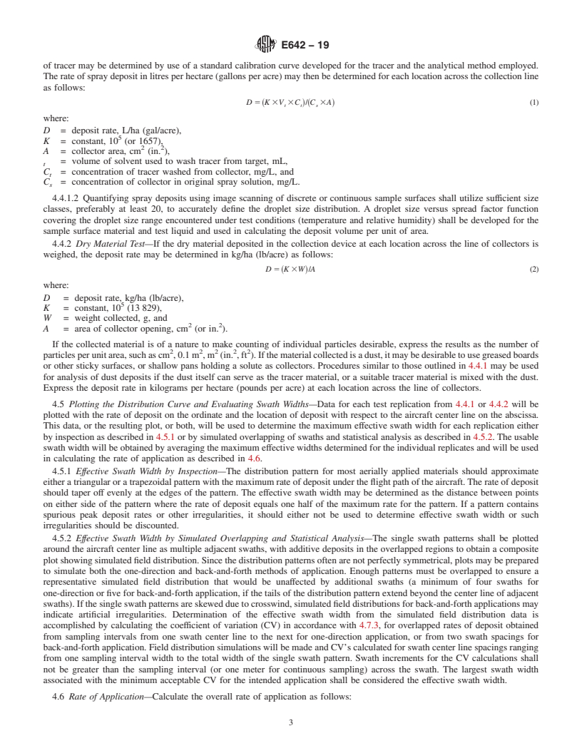 REDLINE ASTM E642-19 - Standard Practice for  Determining Application Rates and Distribution Patterns from  Aerial Application Equipment