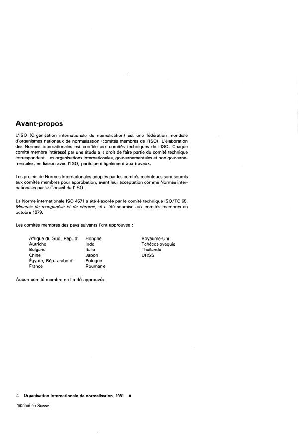 ISO 4571:1981 ISO 4571:1981 - Minerais et concentrés de manganese -- Dosage du sodium et du potassium -- Méthode par spectrométrie d'émission atomique de flamme - Page 2 preview