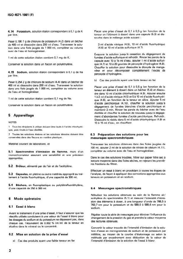 ISO 4571:1981 ISO 4571:1981 - Minerais et concentrés de manganese -- Dosage du sodium et du potassium -- Méthode par spectrométrie d'émission atomique de flamme - Page 4 preview