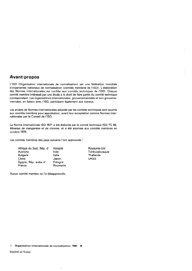 ISO 4571:1981 ISO 4571:1981 - Minerais et concentrés de manganese -- Dosage du sodium et du potassium -- Méthode par spectrométrie d'émission atomique de flamme - Page 2 preview