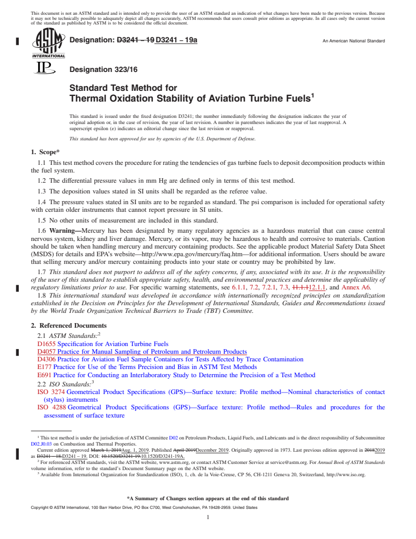 REDLINE ASTM D3241-19a - Standard Test Method for Thermal Oxidation Stability of Aviation Turbine Fuels