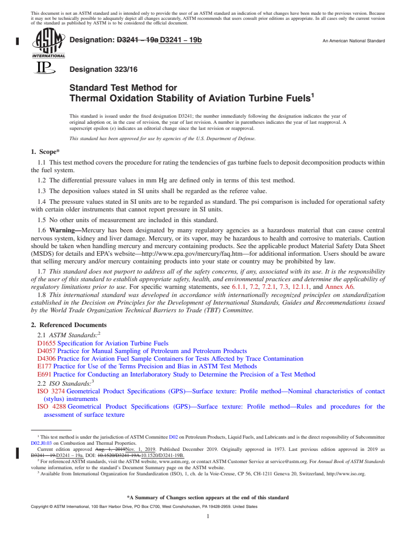 REDLINE ASTM D3241-19b - Standard Test Method for Thermal Oxidation Stability of Aviation Turbine Fuels