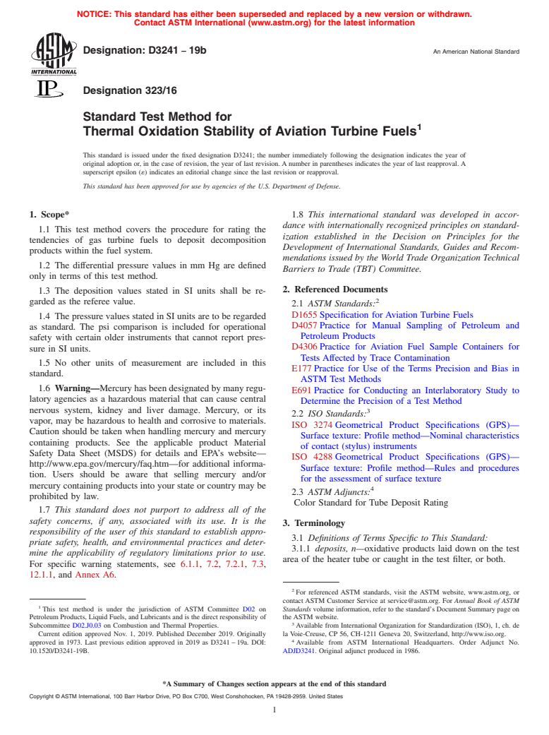 ASTM D3241-19b - Standard Test Method for Thermal Oxidation Stability of Aviation Turbine Fuels