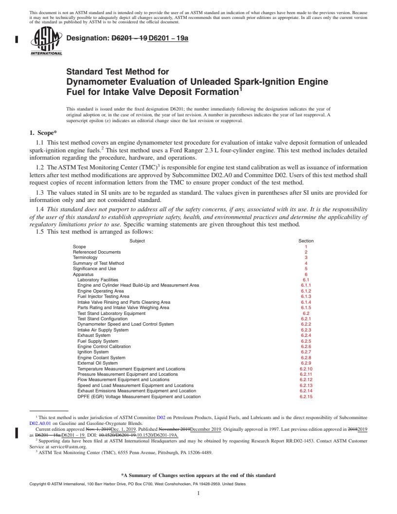 REDLINE ASTM D6201-19a - Standard Test Method for  Dynamometer Evaluation of Unleaded Spark-Ignition Engine Fuel   for Intake Valve Deposit Formation