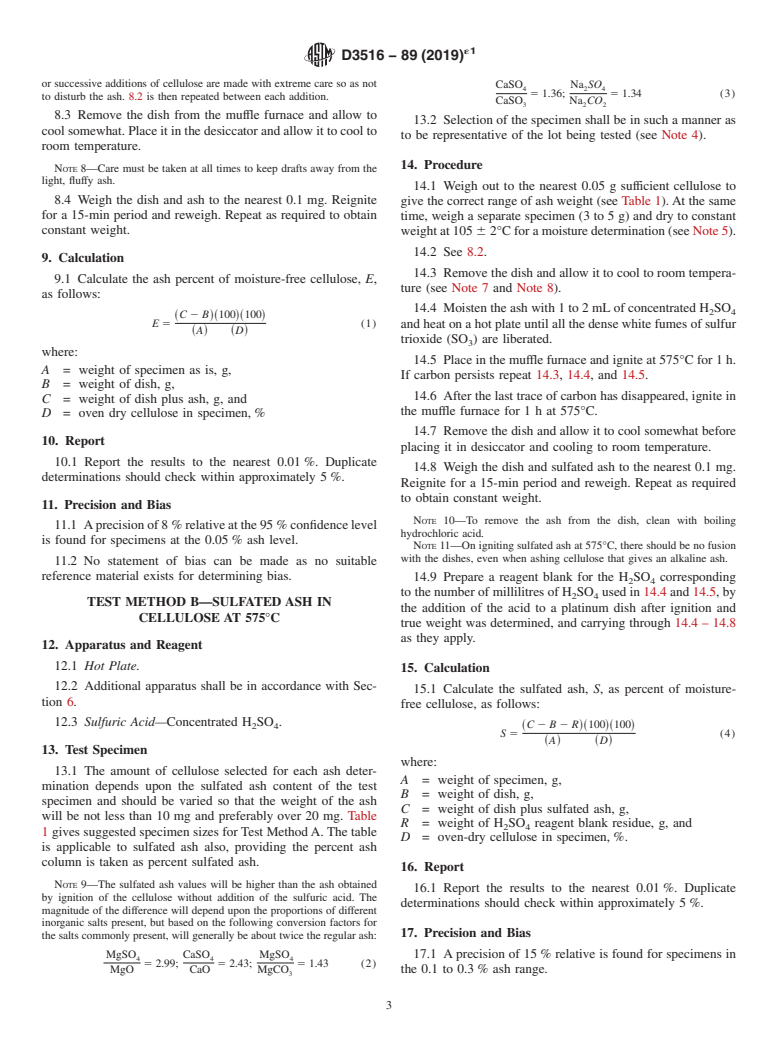 ASTM D3516-89(2019)e1 - Standard Test Methods for Ashing Cellulose