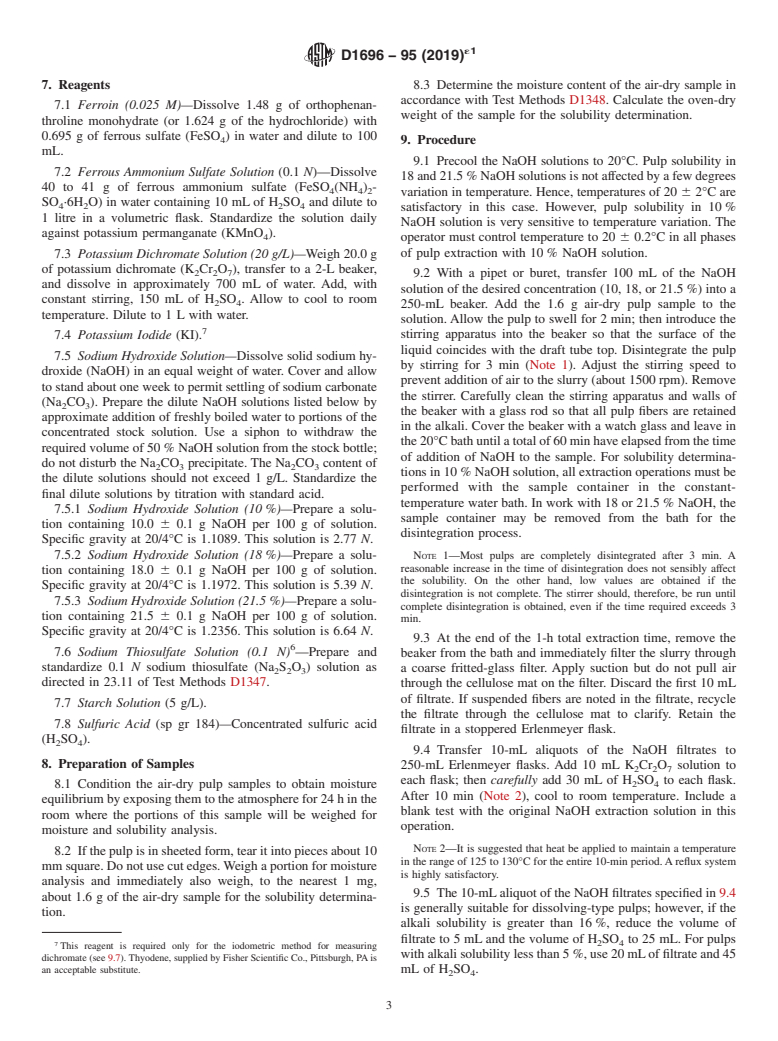 ASTM D1696-95(2019)e1 - Standard Test Method for Solubility of Cellulose in Sodium Hydroxide