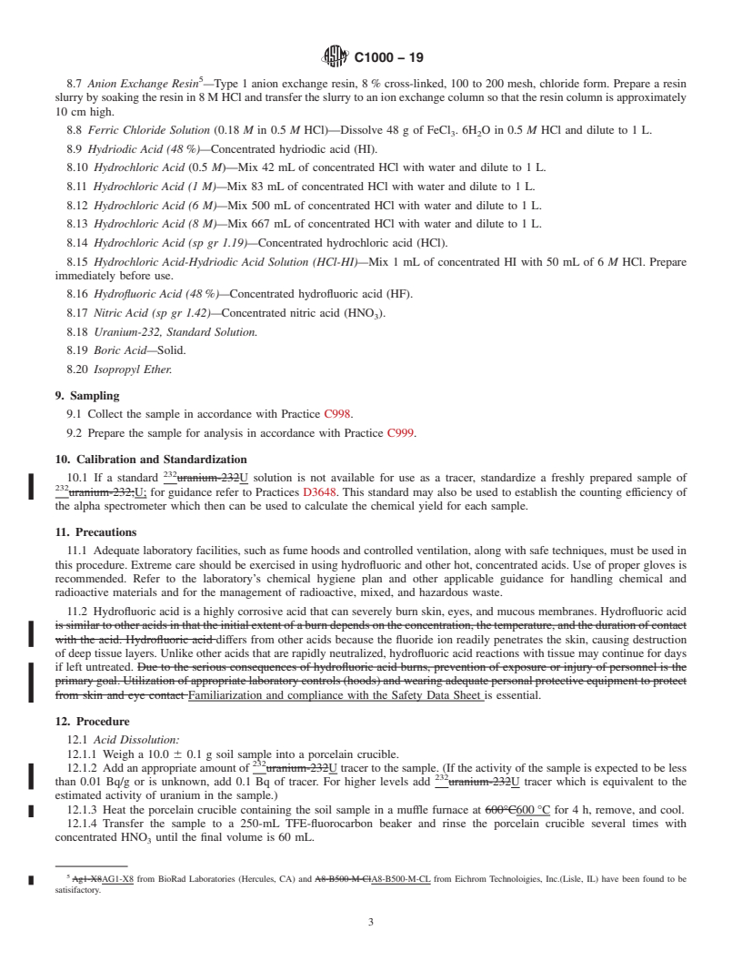 REDLINE ASTM C1000-19 - Standard Test Method for  Radiochemical Determination of Uranium Isotopes in Soil by  Alpha Spectrometry