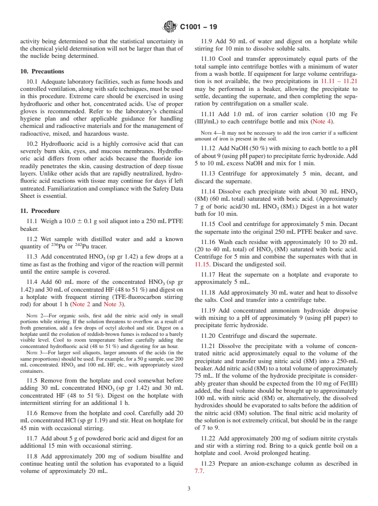 ASTM C1001-19 - Standard Test Method for  Radiochemical Determination of Plutonium in Soil by Alpha Spectroscopy