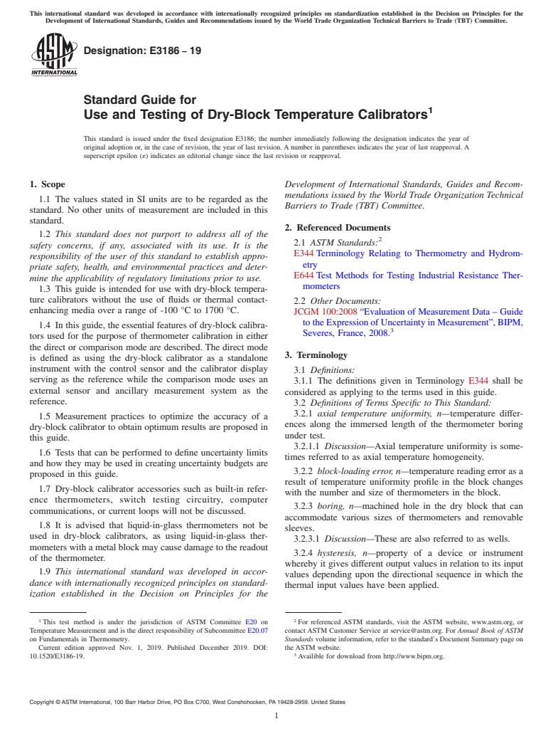 ASTM E3186-19 - Standard Guide for Use and Testing of Dry-Block Temperature Calibrators