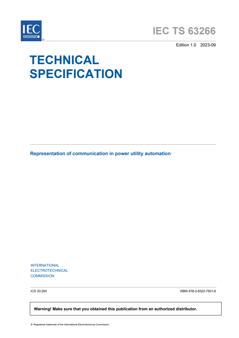 IEC TS 63266:2023 - Representation of communication in power utility automation
Released:9/15/2023
Isbn:9782832275016