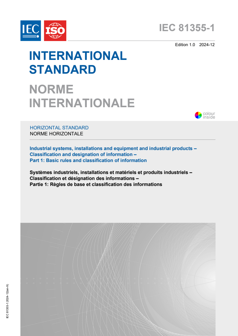 IEC 81355-1:2024 - Industrial systems, installations and equipment and industrial products - Classification and designation of information - Part 1: Basic rules and classification of information
Released:6. 12. 2024
Isbn:9782832297117