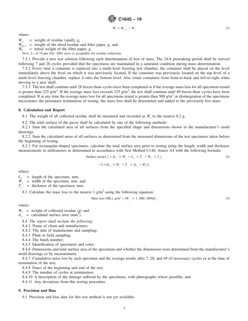 REDLINE ASTM C1645-19 - Standard Test Method for Freeze-thaw and De-icing Salt Durability of Solid Concrete   Interlocking Paving Units