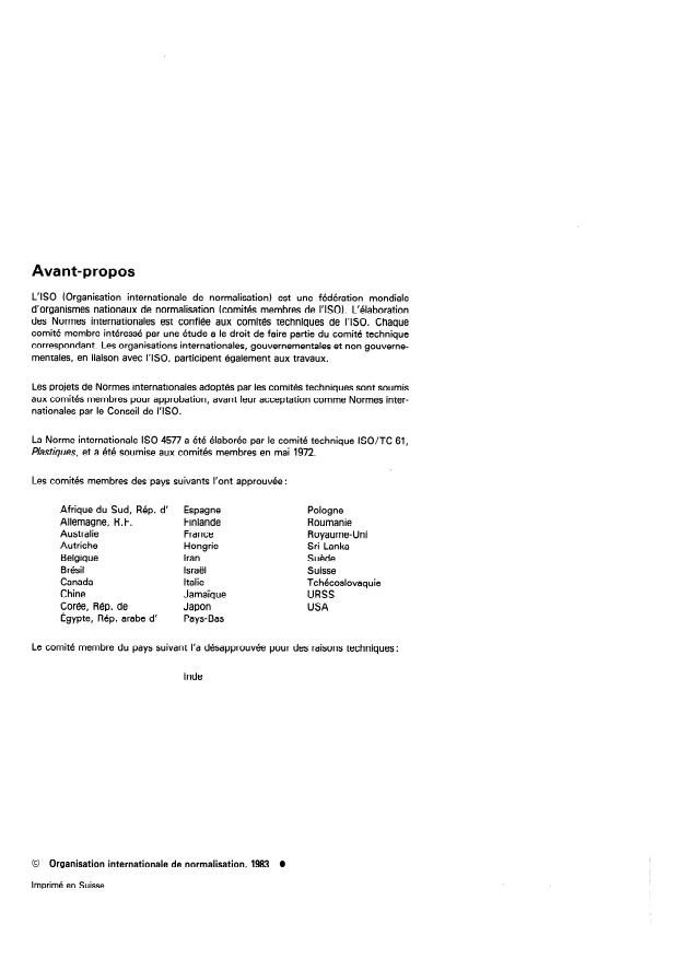 ISO 4577:1983 ISO 4577:1983 - Plastiques -- Polypropylene et copolymeres de propylene -- Détermination de la stabilité a l'oxydation a chaud dans l'air -- Méthode a l'étuve - Page 2 preview