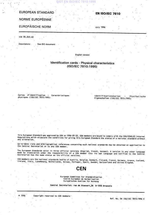 EN ISO/IEC 7810:1998