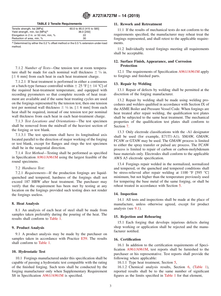 ASTM A727/A727M-14(2019) - Standard Specification for  Carbon Steel Forgings for Piping Components with Inherent Notch   Toughness