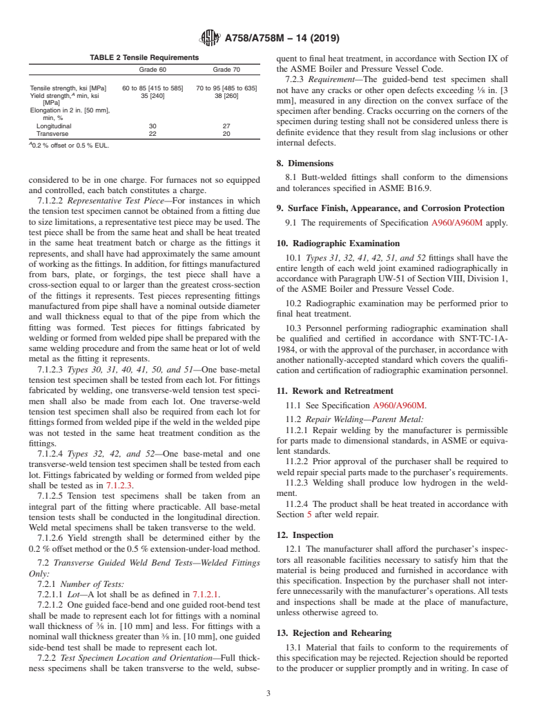 ASTM A758/A758M-14(2019) - Standard Specification for  Wrought-Carbon Steel Butt-Welding Piping Fittings with Improved  Notch Toughness