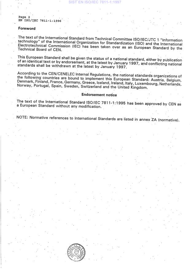 EN ISO/IEC 7811-1:1996 EN ISO/IEC 7811-1:1997 - Page 4 preview