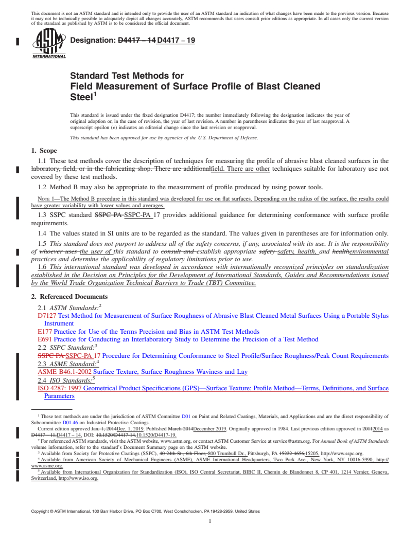 REDLINE ASTM D4417-19 - Standard Test Methods for Field Measurement of Surface Profile of Blast Cleaned Steel