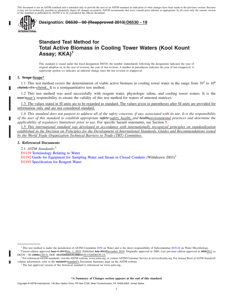 REDLINE ASTM D6530-19 - Standard Test Method for  Total Active Biomass in Cooling Tower Waters (Kool Kount Assay;  KKA)