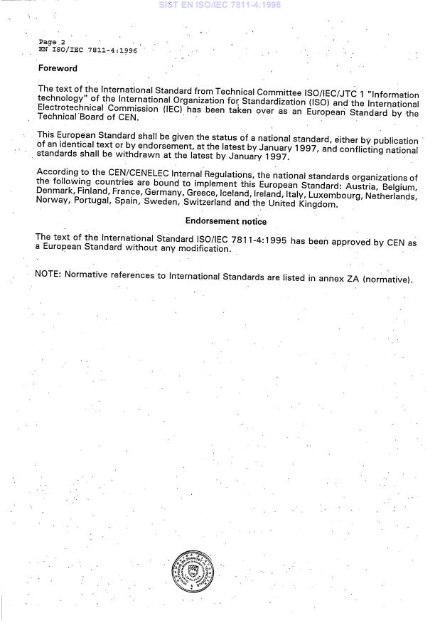 EN ISO/IEC 7811-4:1996 EN ISO/IEC 7811-4:1998 - Page 4 preview