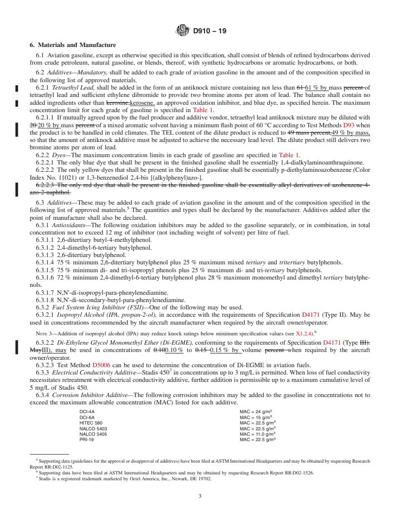 REDLINE ASTM D910-19 - Standard Specification for  Leaded Aviation Gasolines