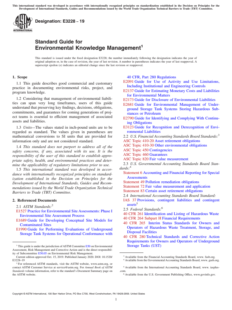 ASTM E3228-19 - Standard Guide for Environmental Knowledge Management