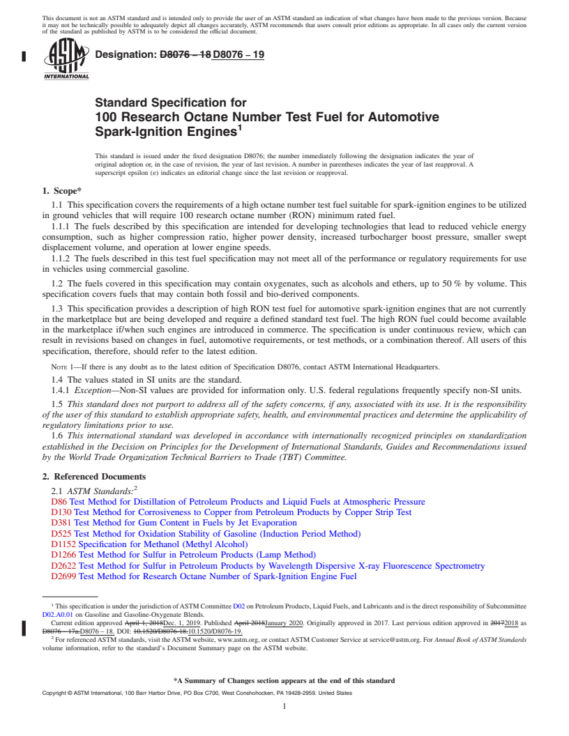 REDLINE ASTM D8076-19 - Standard Specification for 100 Research Octane Number Test Fuel for Automotive Spark-Ignition  Engines