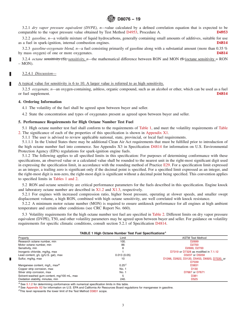 REDLINE ASTM D8076-19 - Standard Specification for 100 Research Octane Number Test Fuel for Automotive Spark-Ignition  Engines