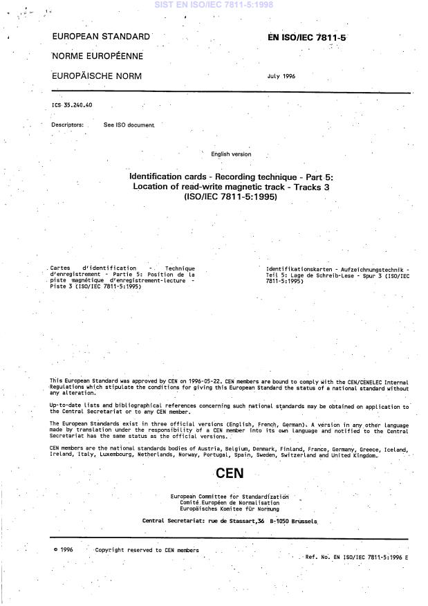 EN ISO/IEC 7811-5:1998
