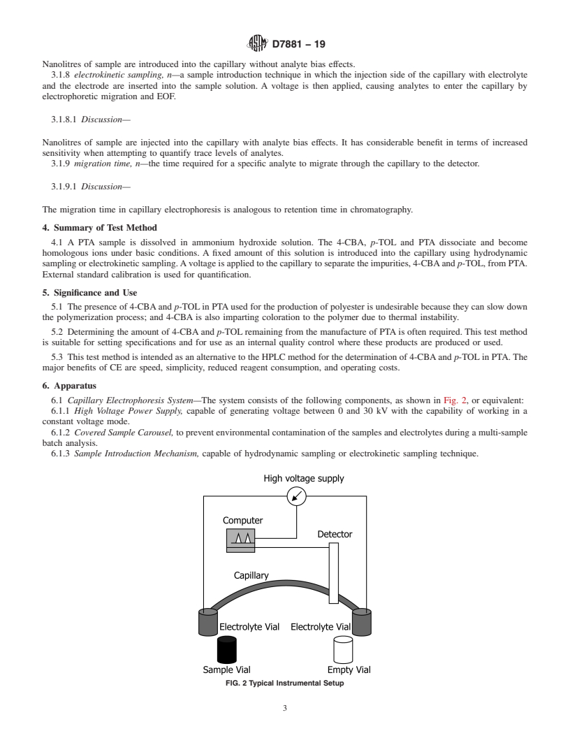 REDLINE ASTM D7881-19 - Standard Test Method for Determination of 4-Carboxybenzaldehyde and <emph type="bdit"  >p</emph>-Toluic Acid in Purified Terephthalic Acid by Capillary Electrophoresis  with Reverse Voltage Mode