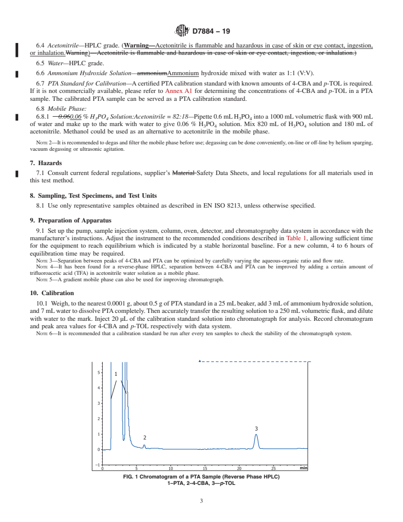 REDLINE ASTM D7884-19 - Standard Test Method for Determination of 4-Carboxybenzaldehyde and <emph type="bdit"  >p</emph>-Toluic Acid in Purified Terephthalic Acid by Reverse Phase  High Performance Liquid Chromatography