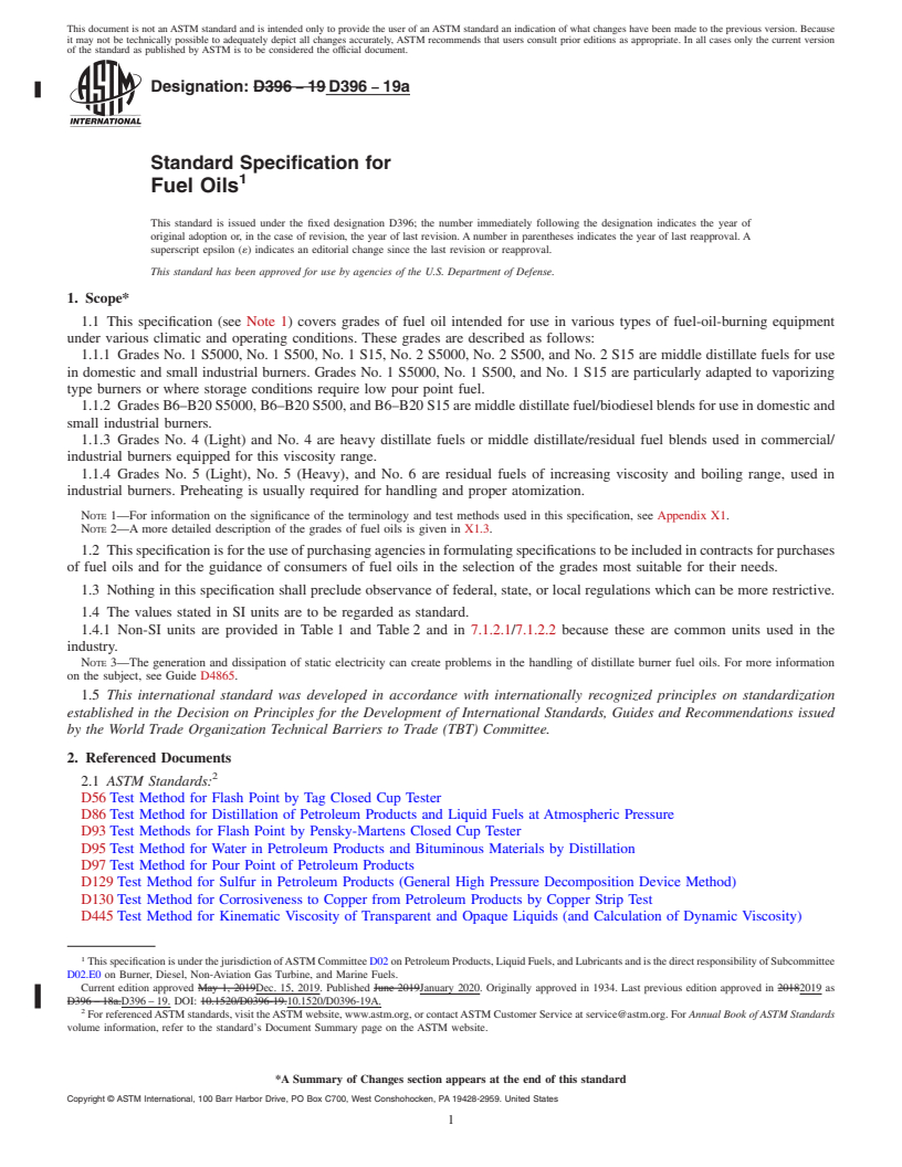 REDLINE ASTM D396-19a - Standard Specification for  Fuel Oils