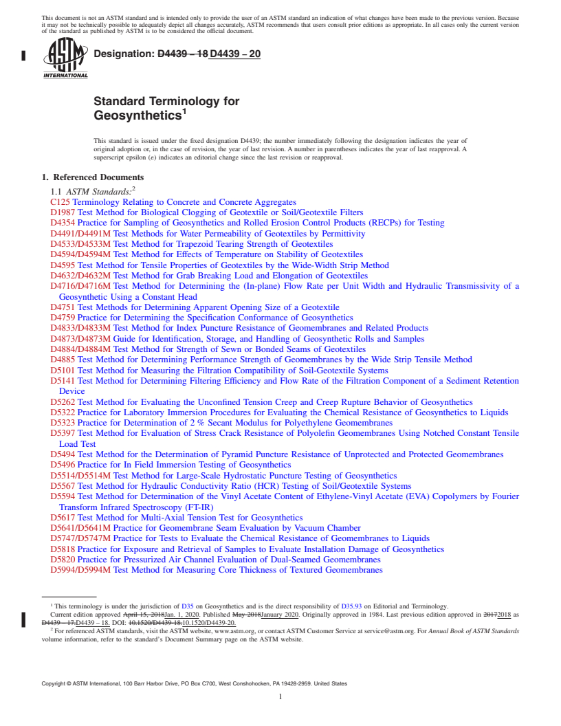 REDLINE ASTM D4439-20 - Standard Terminology for Geosynthetics