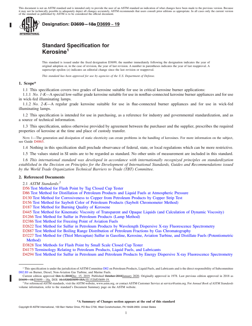 REDLINE ASTM D3699-19 - Standard Specification for  Kerosine