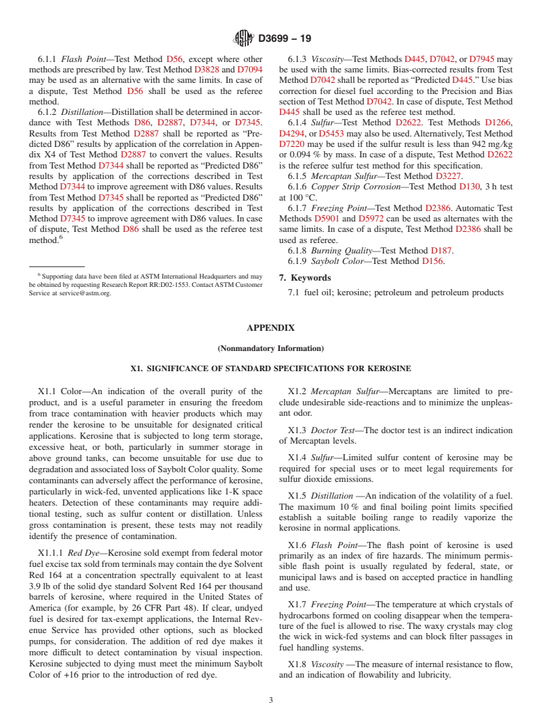 ASTM D3699-19 - Standard Specification for  Kerosine