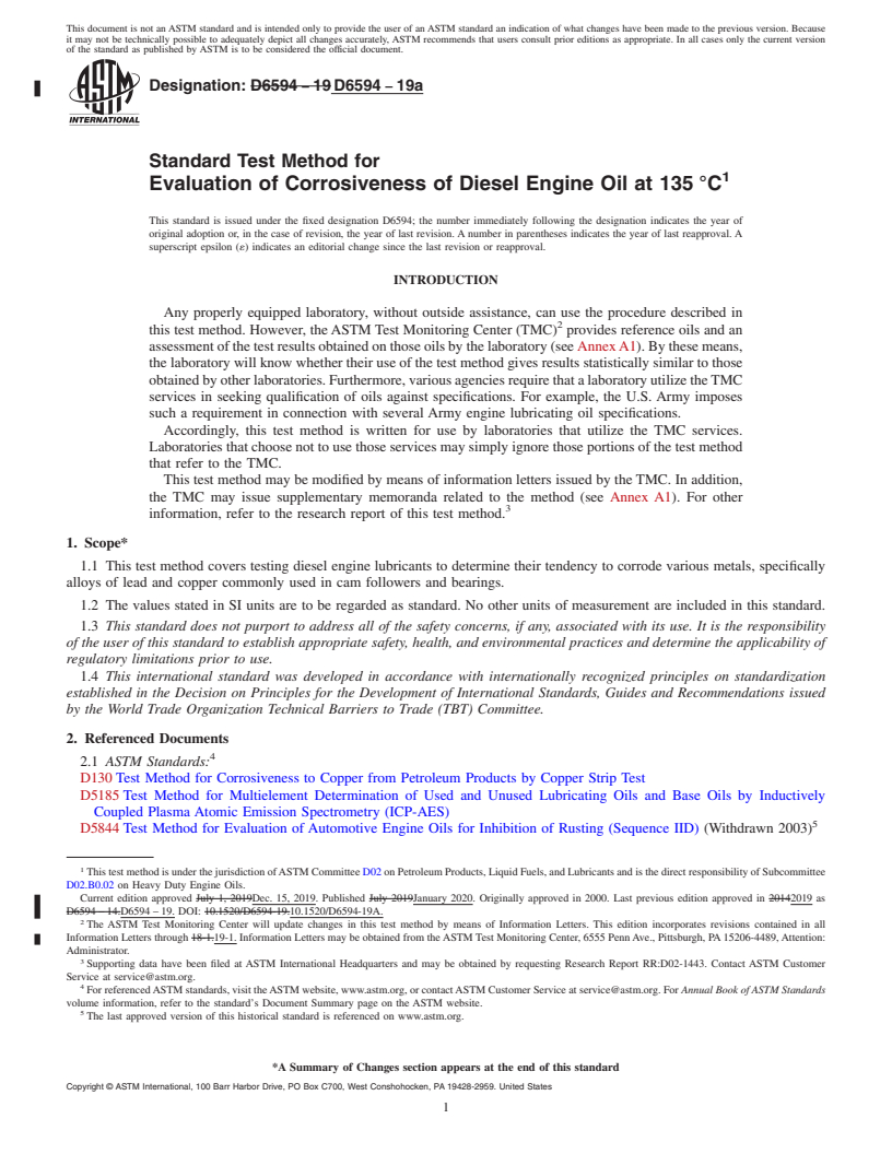 REDLINE ASTM D6594-19a - Standard Test Method for  Evaluation of Corrosiveness of Diesel Engine Oil at 135&#x2009;&#xb0;C